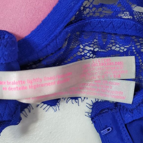 Victoria's Secret PINK Lace Bralette Bra Blue Large C Lightly Lined Underwire - Picture 11 of 12